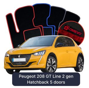 Velurové autokoberce OMEVO pro Peugeot 208 GT Line 2 gen Hatchback 5 dveří (2019-2025)
