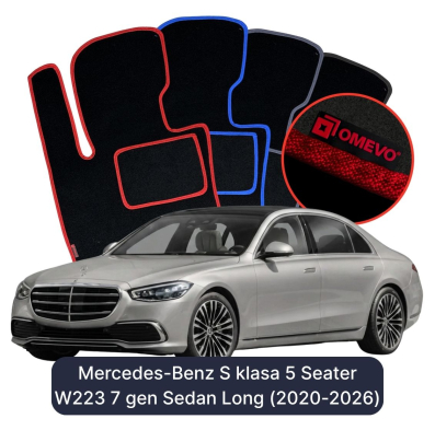 Velurové autokoberce OMEVO pro Mercedes-Benz S Třída 5 místný W223 7 gen Sedan Long (2020-2023)