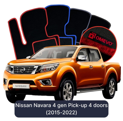 Velurové autokoberce OMEVO pro Nissan Navara 4 gen Pick-up 4 dveře (2015-2022)