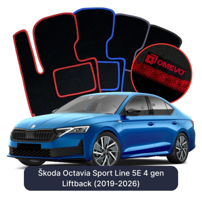 Velurové autokoberce OMEVO pro Škoda Octavia Sport Line 5E 4 gen Liftback (2019-2026)