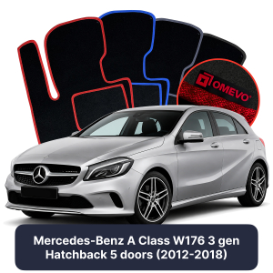 Velurové autokoberce OMEVO pro Mercedes-Benz Třída A W176 3 gen Hatchback 5 dveří (2012-2018)