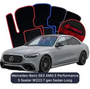 Velurové autokoberce OMEVO pro Mercedes-Benz S63 AMG E Performance 5 místný W223 7 gen Sedan Long (2020-2026)