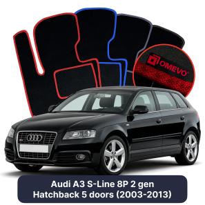 Velurové autokoberce OMEVO pro Audi A3 S-Line 8P 2 gen Hatchback 5 dveří (2003-2013)