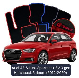 Velurové autokoberce OMEVO pro Audi A3 S-Line Sportback 8V 3 gen Hatchback 5 dveří (2012-2020)