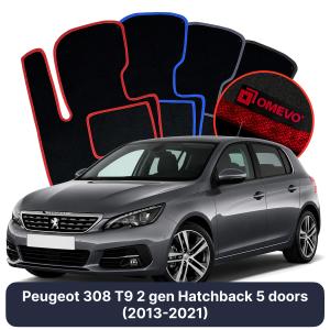 Velurové autokoberce OMEVO pro Peugeot 308 T9 2 gen Hatchback 5 dveří (2013-2021)