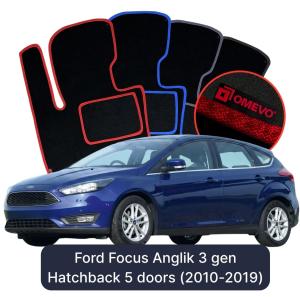Velurové autokoberce OMEVO pro Ford Focus Verze pro UK 3 gen Hatchback 5-dveřový (2010-2019)