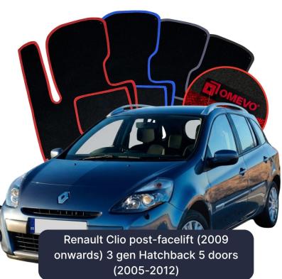 Velurové autokoberce OMEVO pro Renault Clio faceliftovaná verze (z roku 2009) 3 gen Hatchback 5 dveří (2005-2012)