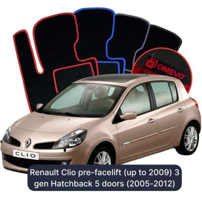 Velurové autokoberce OMEVO pro Renault Clio před faceliftem (před rokem 2009) 3 gen Hatchback 5 dveří (2005-2012)
