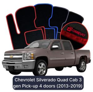 Velurové autokoberce OMEVO pro Chevrolet Silverado Quad Cab 3. generace Pick-up 4 dveře (2013-2019)