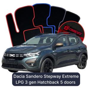Velurové autokoberce OMEVO pro Dacia Sandero Stepway Extreme LPG 3 gen Hatchback 5 dveří (2020-2026)