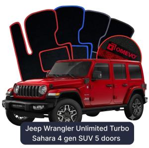 Velurové autokoberce OMEVO pro Jeep Wrangler Unlimited Turbo Sahara 4 gen SUV 5 dveří (2020-2025)