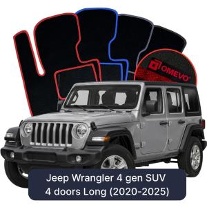 Velurové autokoberce OMEVO pro Jeep Wrangler 4 gen SUV 4dveřový Long (2020-2025)