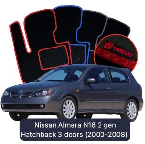 Velurové autokoberce OMEVO pro Nissan Almera N16 2 gen Hatchback 3 dveře (2000-2008)