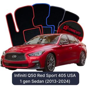 Velurové autokoberce OMEVO pro Infiniti Q50  Red Sport 405 USA 1 gen Sedan (2013-2024)
