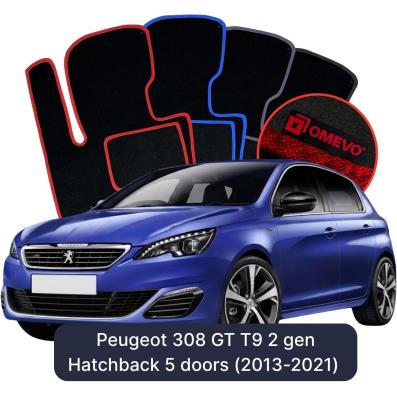 Velurové autokoberce OMEVO pro Peugeot 308 GT T9 2 gen Hatchback 5 dveří (2013-2021)