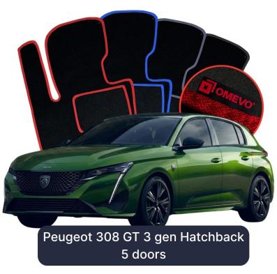 Velurové autokoberce OMEVO pro Peugeot 308 GT 3 gen Hatchback 5-dveřový (2021–2025)