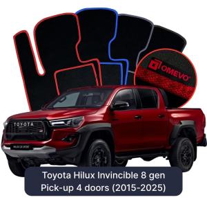 Velurové autokoberce OMEVO pro Toyota Hilux Invincible 8 gen Pick-up 4 dveře (2015-2025)